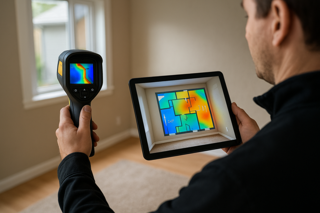 Diagnostic thermique d’une pièce par caméra infrarouge, détection des ponts thermiques, expertise Coach Rénov en Ardèche